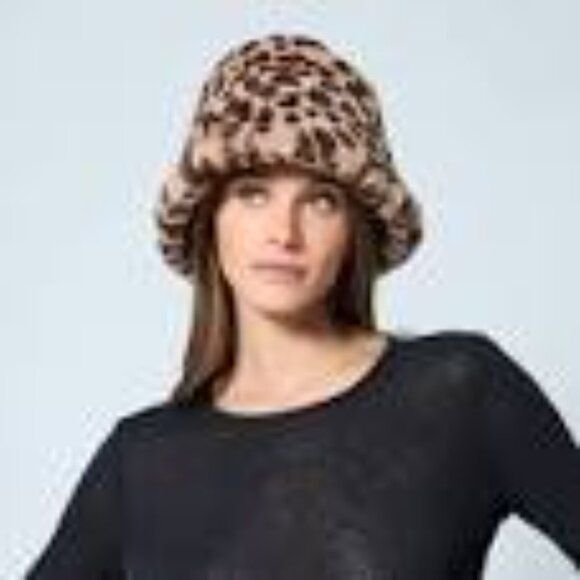 NEW Adrienne Landau Faux Fur Bucket Hat in Brown Leopard - Picture 4 of 7